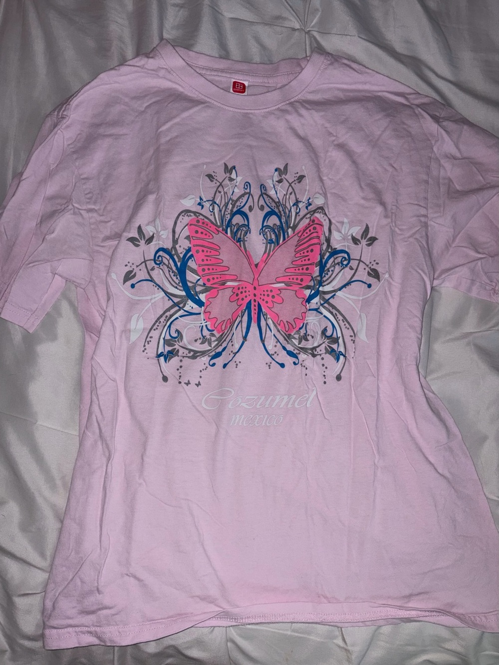 Pink Butterfly Graphic Tee from Cozumel Mexico